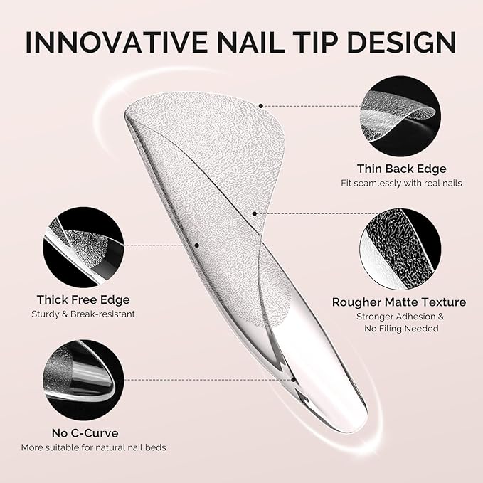 MelodySusie Medium Almond X Nail Tips - 300Pcs 15 Sizes Clear Acrylic, Half Matte Full Cover Press on Nails for DIY Extension&Salon Use,Pre-Shaped for Long-Lasting Manicure