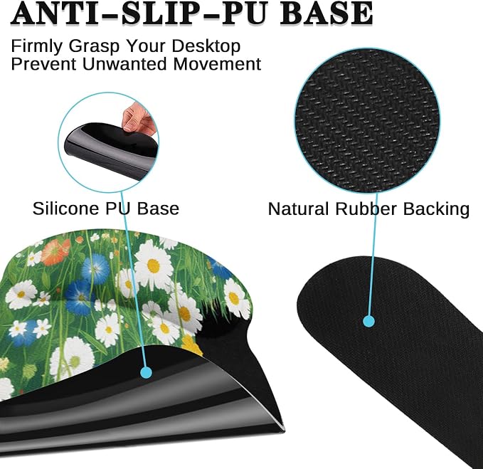 Arttown Keyboard Mouse Pad Set, 4 in 1 Desk Mat Set Cat Flower Cute | Black Red Large Mousepad+Keyboard Wrist Rest+Mouse Wrist Rest+Coaster Ergonomic Design for Home Office Computer