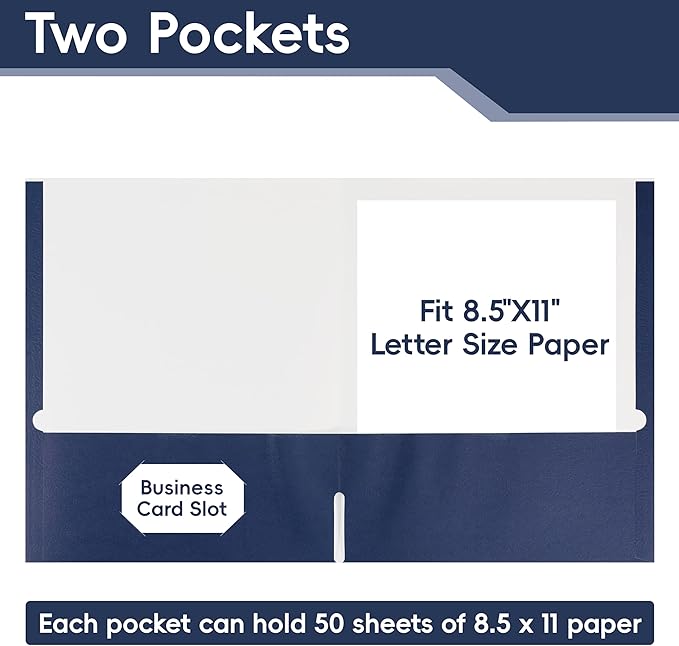 8 Packs Navy Blue Two Pocket File Folders,File Folder Letter Size,8.5x11Inches File Folders for Office,School and Home,Organizer File Folder
