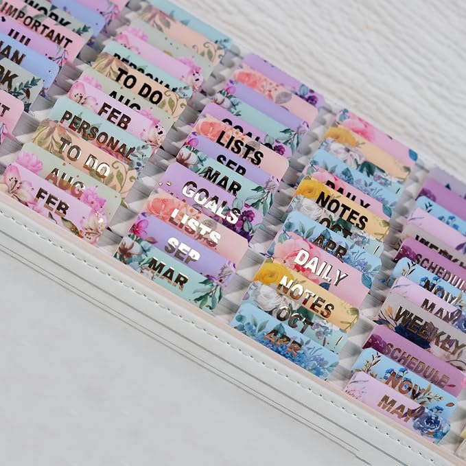 UPAFEXXI-Laminated Planner Monthly Tabs, 72 Stickers in Total(Floral) | 24 Month,24 Subject,24 Blank,Calendar Monthly Label Stickers for Planners, Subject Label Adhesive Tabs for Folders, Pages