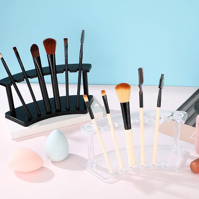 Tinlade 2 Pieces Plastic Pen Holder Stand Display Rack 6-Slot Pen Makeup Brush Rack Organizer Eyebrow Stand for School Office Home Store(Clear,black)
