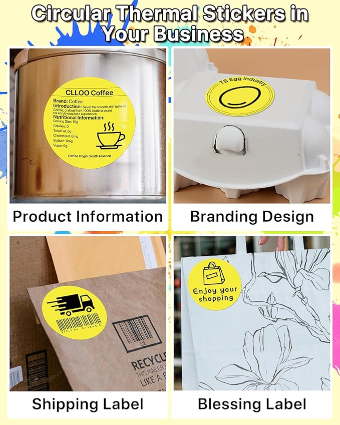 3 Inch (76.2mm x 76.2mm) Round Thermal Printer Label Stickers Self-Adhesive Circle Convenient Multi-Purpose Blank 3" Sticker Roll for Family Classification, Gift Sealing, Yellow (500Pcs)