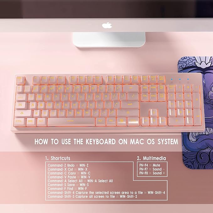 Basaltech Pink Wired Keyboard with White LED Backlit | Full Size 104 Key USB Gaming Keyboard,Quiet Creamy Typing and Double Shot Keycaps Light Up Keyboard for PC, Mac, Laptop