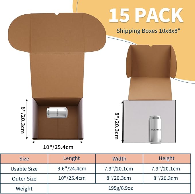 ZBEIVAN 10x8x8 White Small Shipping Boxes, 15 Packs Corrugated Cardboard Mailer Boxes for Packaging Small Business Mailing Gifts Wrap Boxes with Lids