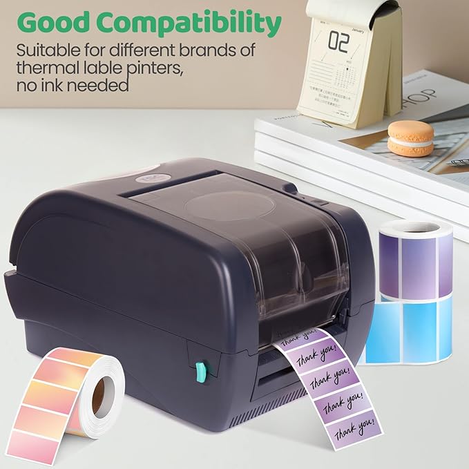 2500 Pcs Thermal Sticker Labels 1. 25 x 2. 25 Inch Rectangle Direct Thermal Labels Self Adhesive Multipurpose Printer Stickers for DIY Logo Design, Qr Code, Name Tag