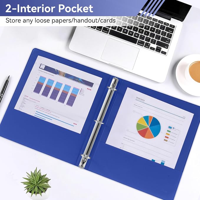 SUIN 1 Inch 3 Ring Binder, Clear 1'' View Presentation Binders with 2 Pockets, Fits 8.5 x 11 Letter Size, Durable Polypropylene, Non-Stick & PVC-Free for School, Office & Home (Navy Blue)
