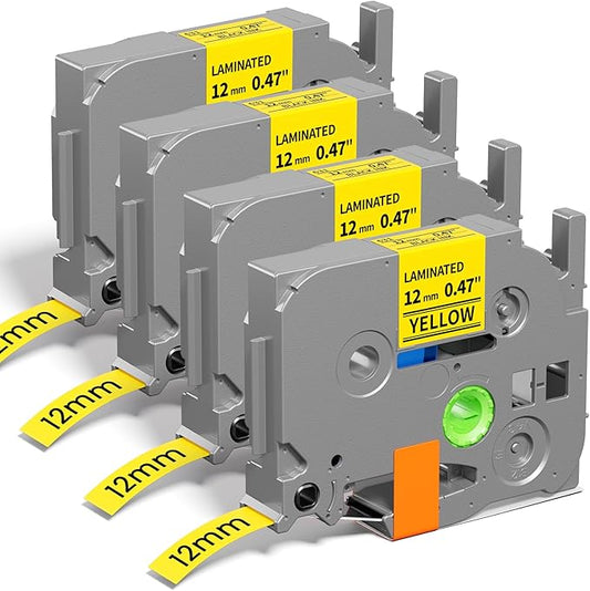 Yellow Label Maker Tape Replacement for Brother P Touch Label Tape TZe-631 TZe631 TZe TZ 12mm 0.47 Laminated Yellow for Brother PT-D210, PT-D220, PT-H110, PT-D400, PT-D410, PT-D600, 12mm x 8m, 4-Pack