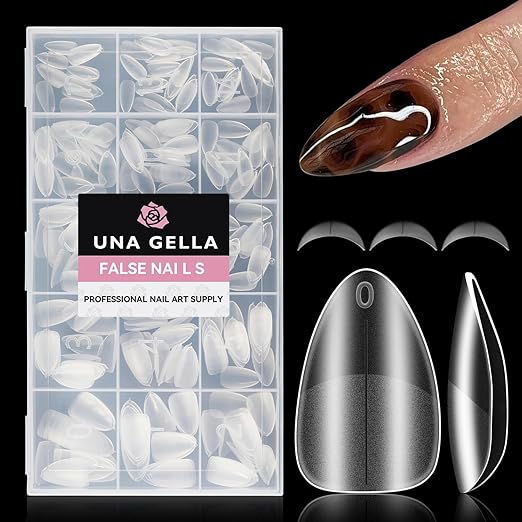 UNA GELLA Short Almond Nail Tips, 312Pcs Pre-file Inner & Full Matte Surface Short Almond Nail Tips, 15 Sizes No C Curve Soft Acrylic False Nails for Nail Extension