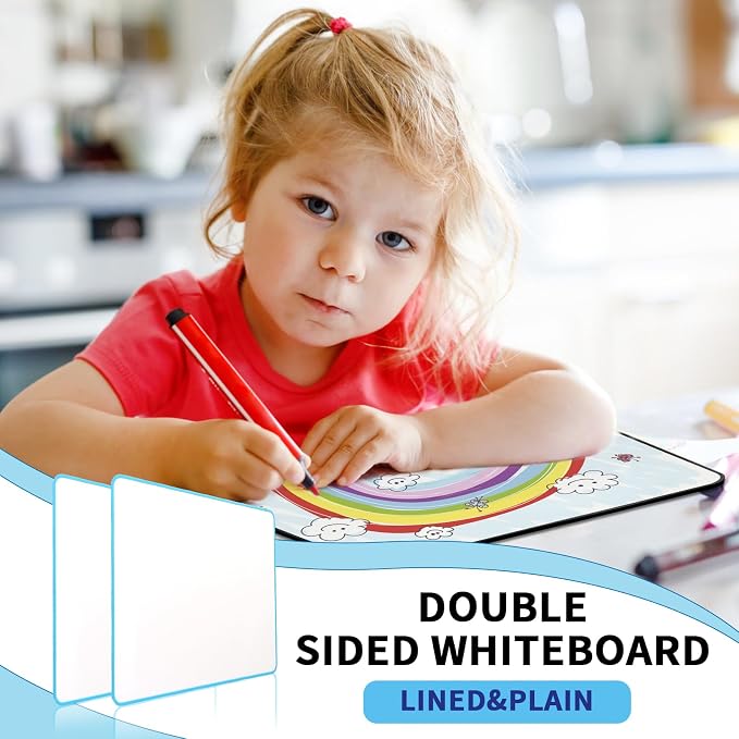 Small White Dry Erase Board Double Sided，Small Dry Erase Board 14x11 Inch,Mini White Board with 8 Markers for Students Office Kitchen Blue