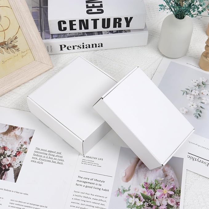 White Shipping Boxes Set of 45, 9x6x2 in Shipping Boxes for Packaging Small Business, Medium Corrugated Cardboard Mailer Boxes