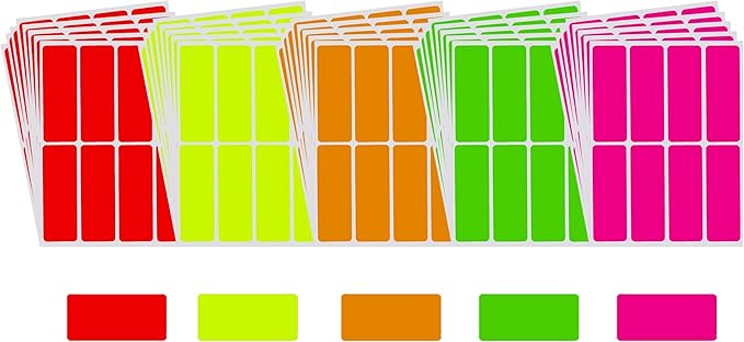 Royal Green Color Coding Labels neon 3 inch x 1 inch Rectangular Stickers in Bright Colors/Yellow/Pink/Orange/Green/Red - 160 Pack