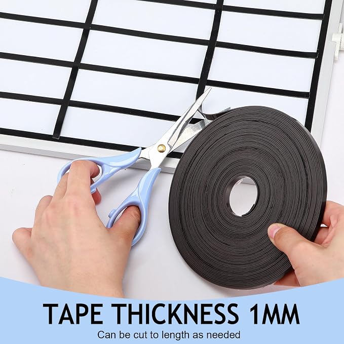 Tellegloww 2 Rolls Black Magnetic Tape Roll Thin Strips, 1/4 Inch x 25 Feet Magnetic Board Dividers Whiteboard Graphic Decorative Tape Marking Line for Classroom Office Art Accessories