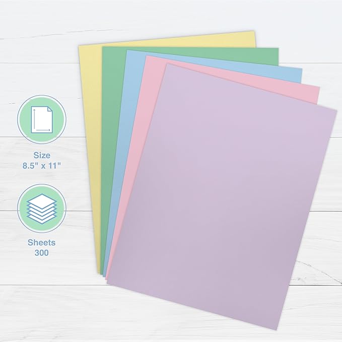 PrintWorks Easter Paper 8.5" x 11" - 300 Sheets - 5 Assorted Pastel Paper Colors - 30% Recycled - Ideal for School & Craft Projects - Made in The USA - SFI® Certified - 20 lb/75 GSM (00586)