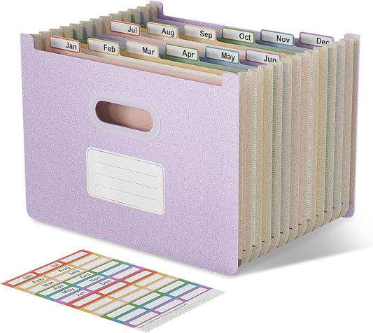 EcoStash 12 Pockets Accordion File Organizer, Upright & Open Top | Wheat Straw, 100% BPA Free, Monthly Bill Receipt Organizer, Letter/A4 Size for School Home Office Hospital - Lavender Purple