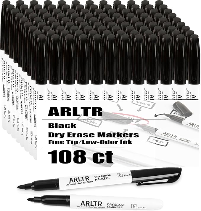 Dry Erase Markers Bulk, 108 Pack Black Whiteboard Markers with Fine Tip, Low Odor Dry Erase Markers for Office Home
