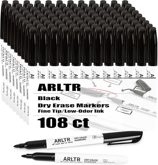 Dry Erase Markers Bulk, 108 Pack Black Whiteboard Markers with Fine Tip, Low Odor Dry Erase Markers for Office Home