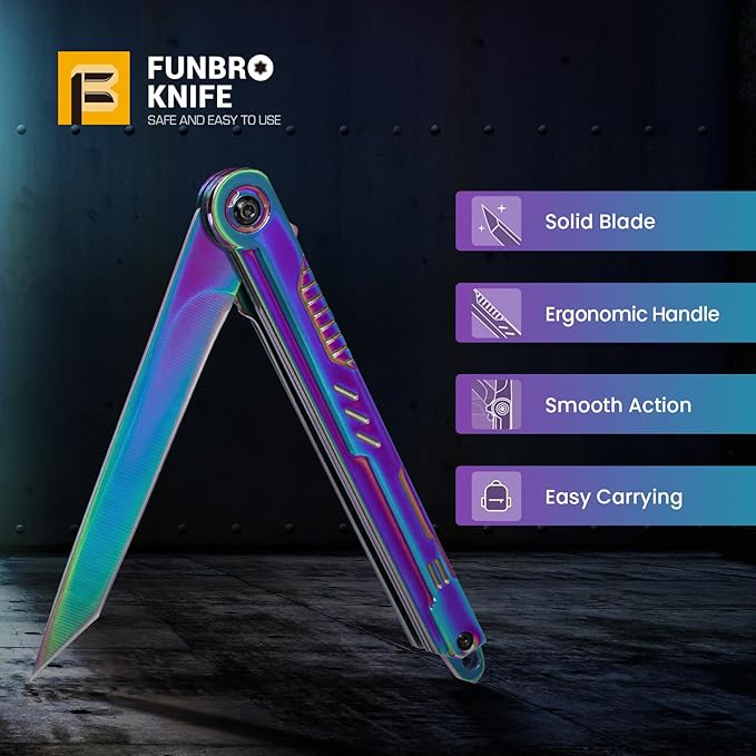 Rainbow Pocket Knife for Men & Women - EDC Folding Knives with Clip, Glass Breaker, Flipper and Liner Lock for Self Defense - Cool Survival Knife for Outdoor Camping