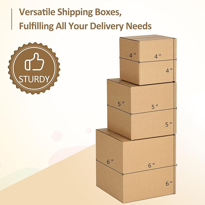 Eupako 30 Pack Small Shipping Boxes Assorted Sizes, 4x4x4 & 5x5x5 & 6x6x6 10 PCS Each Mailing Boxes, Brown Corrugated Box Mailers, Cardboard Boxes for Packaging Small Business