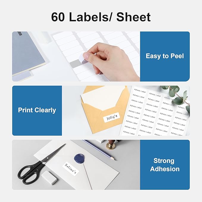 Address Labels, 2/3" x1-3/4 Shipping Address Labels for Inkjet & Laser Printers, Return Address Labels Compatible with 5195, 8195 and 18294 Labels, Easy to Peel (1500 Labels, 25 Sheets)