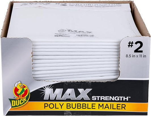 Duck Max #2 Poly Bubble Mailer, White, 8.5 inch x 11 inch, 25 Pack
