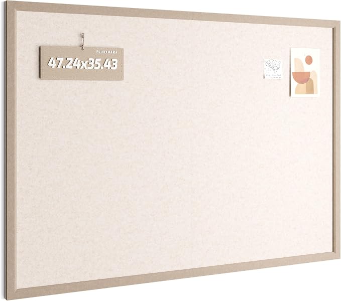 Fluxynara 47.2" x 35.4" Felt Frame Bulletin Board, Oatmeal | Cork Board Alternative with 36 Removable Adhesive Tabs, Foldable Pin Board for Wall, Home, Office, Classroom & Dorm