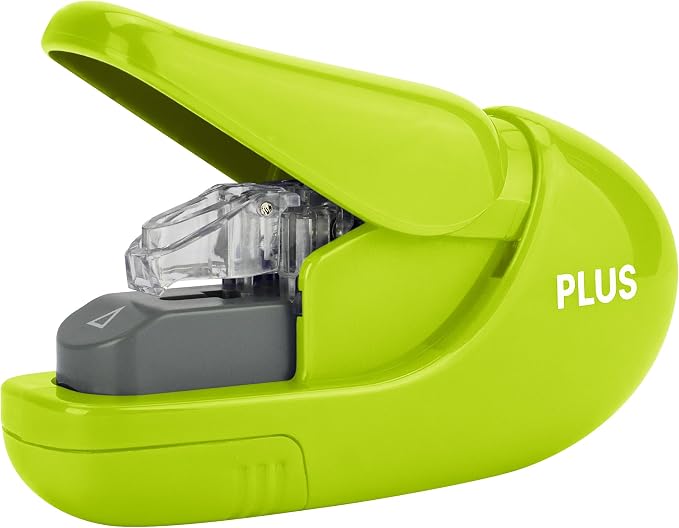 Plus Paper Clinch Compact Staple-Free Stapler, Neon Green