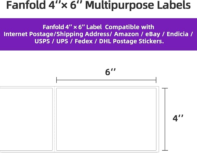 AveneMark 8 Stacks 4000 Labels 4" x 6" Fanfold Direct Thermal Labels, Postage Shipping Labels Paper with Perforated, Strong Adhesive Label for Zebra, Rollo, MUNBYN Thermal Printer,500 Labels per Stack