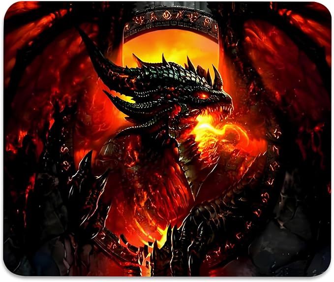 Abstract Dragon of Flames Shadows Mouse Pad, Fantasy Art Durable Desk Mat | Cute Mousepad Stitched, Anti-Slip Base Smooth Surface, 9.5 x 7.9 Inches