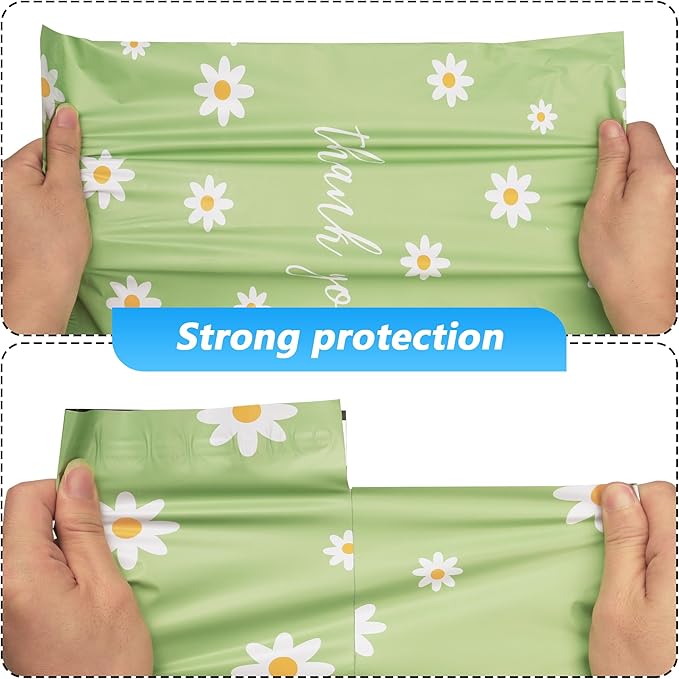 Thank You Poly Mailer 12x15.5 Inch 50 Pcs, Waterproof and Tear-Resistant Shipping Bags for Clothing, Cute Mailing Bags with Self-Seal, Chrysanthemum Printed Packaging Bags for Small Business