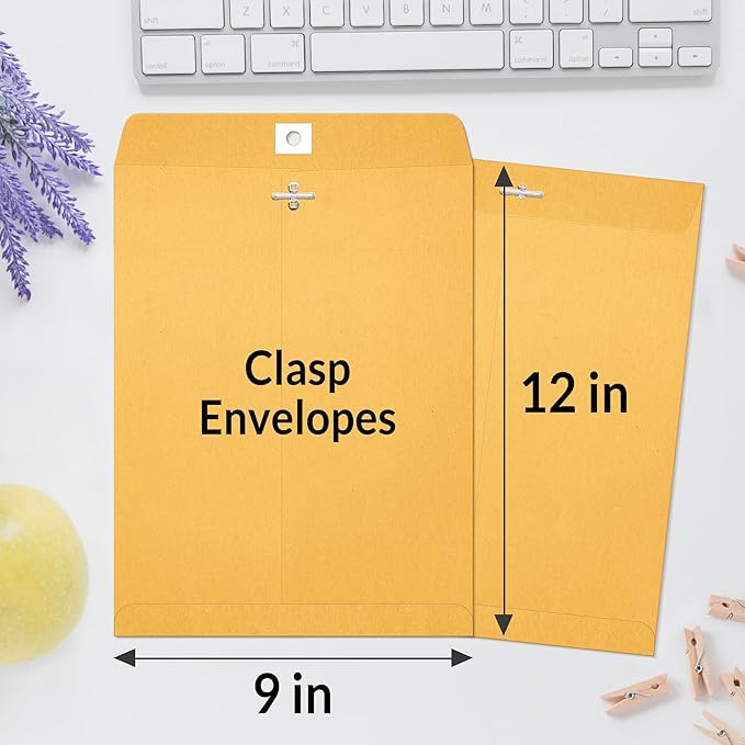 SUNEE Envelops, 9"x12" Brown Kraft Envelopes with Clasp Closure, 28-lb Paper Mailing Envelopes, 20 Count, Great for Filing, Storing or Mailing Documents