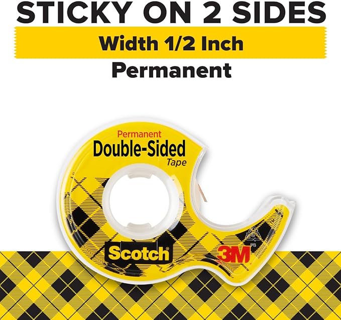 Scotch Double Sided Tape with Tape Dispenser, Office and School Supplies for Arts and Crafts, Alternative to Scrapbooking Glue, 0.5 in. x 250 in., 1 Roll with Dispenser