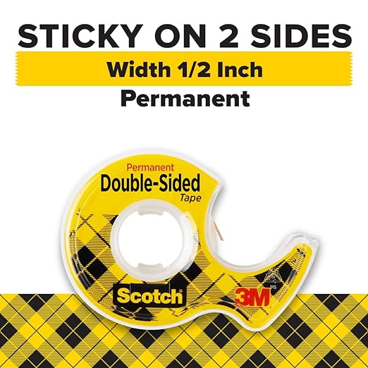 Scotch Double Sided Tape with Tape Dispenser, Office and School Supplies for Arts and Crafts, Alternative to Scrapbooking Glue, 0.5 in. x 250 in., 3 Rolls with Dispensers