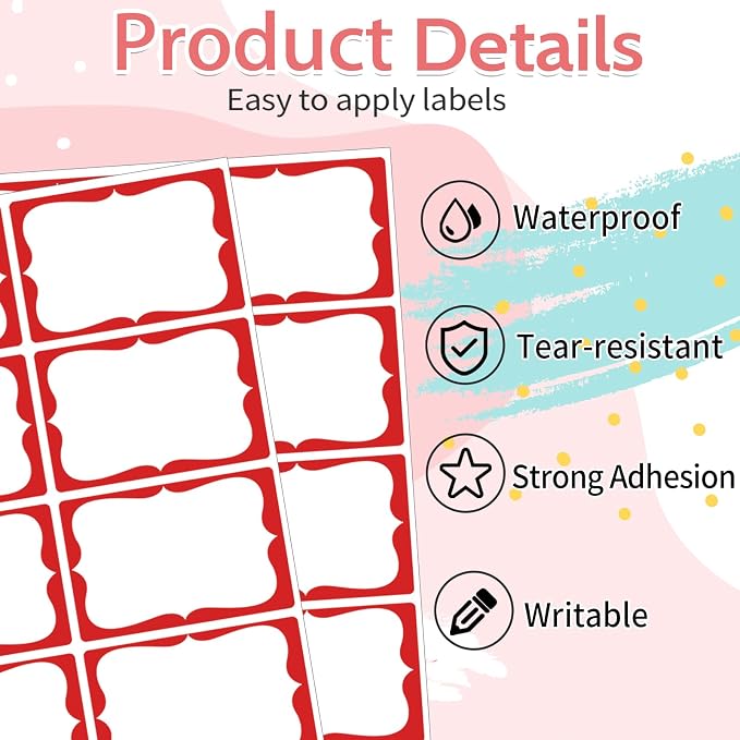 Starboling Name Tag Stickers, 200 Pcs 3"x2" Red Plain Stickers with Colorful Border, For Office, Meetings, School & Home