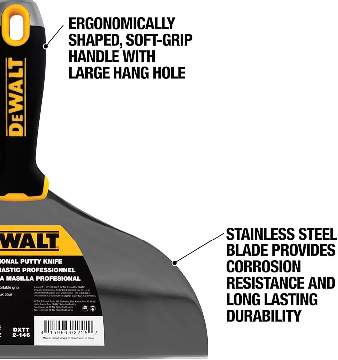 DEWALT 10" Putty Knife | Stainless Steel w/Soft Grip Handle | DXTT-2-146
