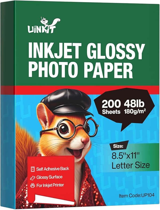 200 Sheets Glossy Photo Paper Coated 8.5x11 180Gsm 49lbs 8.5Mil For Inkjet and Laser Printer Uinkit (8.5X11X200)