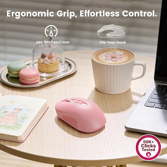 Wireless Keyboard and Mouse Combo with Magnetic Wrist Rest, Round Keycaps, Full-Size Retro Typewriter-Style Keyboard, Two-Stage Tilt Legs, Auto-Sleep, 2.4GHz for Windows PC Laptop, Pink Colorful
