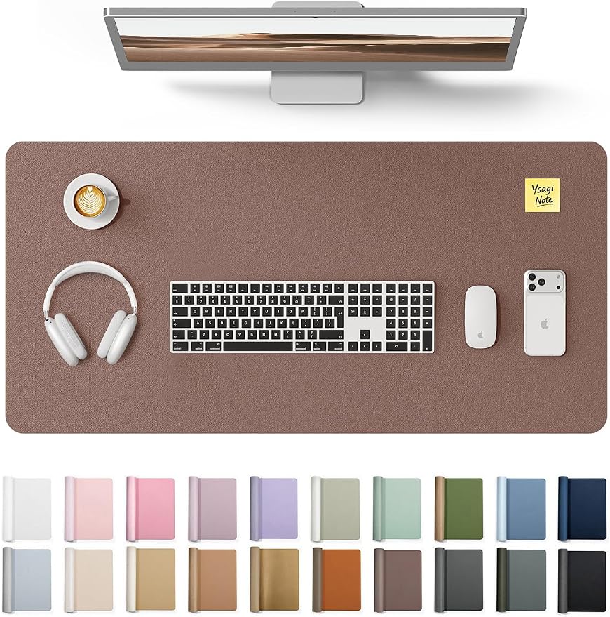 YSAGi Leather Desk Protector, Office Mat, Large Mouse Mat, Non-Slip PU Leather Blotter, Laptop Desk, Waterproof Writing Pad for Office and Home (Chocolate, 35.4" x 17")