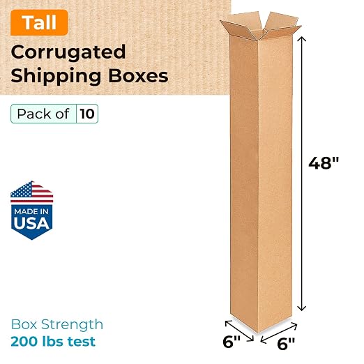 Tall Moving & Shipping Boxes 6x6x48 inches (10-Pack) - Extra Strength 200 lb vs Regular - Corrugated Durable Packing Boxes - Cardboard Box Moving Stuff - Eco Shipping Box by IDL Packaging | Extra Strength 200 lb vs Regular - Corrugated Durable Packing ...