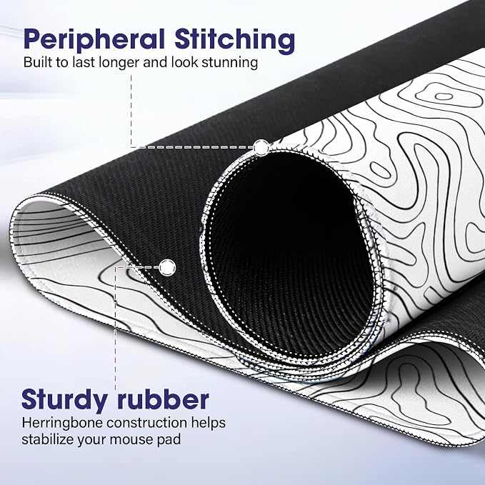 Large Extended Mouse Pad with Stitched Edges 35.4"x15.7" - Waterproof Desk Mat, Non-Slip Rubber Base for All-Desk Coverage, Perfect for Gaming Office Home, White Black