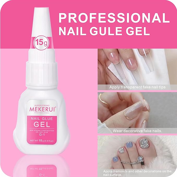 Nail Glue Gel 2 Pack – Super Strong Press On Nail Glue, Air Dry in 7 Seconds, No UV Lamp Needed, Thick Gel Formula for Long-Lasting False & Press-On Nails