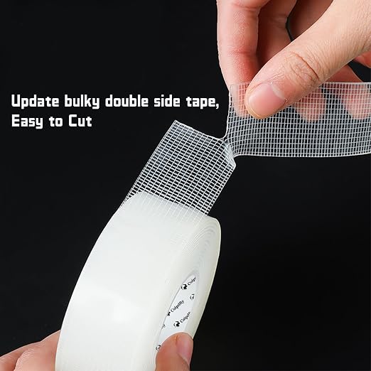 Double Sided Tape Heavy Duty for Wall Decor No Damage to Paint,Clear Removable Mounting Tape,Nano Two Sided Adhesive Tape,Picture Hanging Strips for Posters, 2Rolls(1.18inx6.5FT+0.39inx6.5FT)-Grid