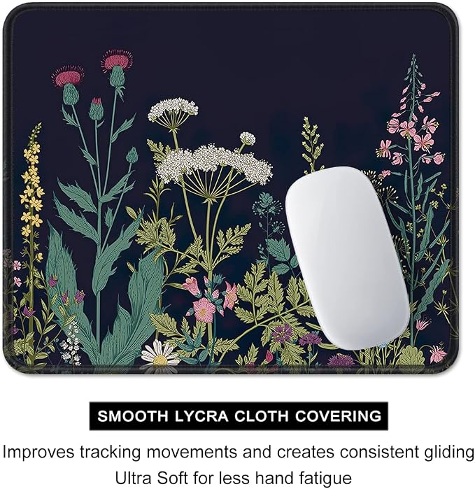 Auhoahsil Mouse Pad, 12 x 10 in Flower Theme Computer Mouse Pad for Desk, Premium-Textured Non-Slip Rubber Stitched Edges Waterproof Square Mouse Mat for Gaming Work Wireless Mice, Black