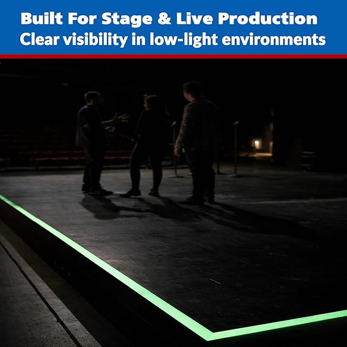 Gaffer Power Glow in The Dark Gaffer Tape 1” x 15 ft – Photoluminescent Safety Tape, No Residue, Made in USA, Cloth Tape for Stairs, Exits, Walkways & Hazard Marking