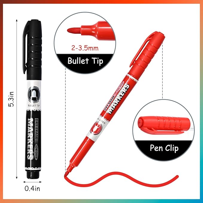 Dry Erase Markers, Fine Tip Whiteboard Marker, Low Odor Dry Markers with Pen Clip, Fine Point Maker, 36 pack 12 Assorted Colors Markers for Students/Teachers