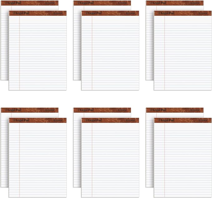 TOPS 8.5 x 11 3/4 Legal Pads, 12 Pack, The Legal Pad Brand, Wide Ruled, White Paper, 50 Sheets Per Writing Pad, Made in the USA (7533)