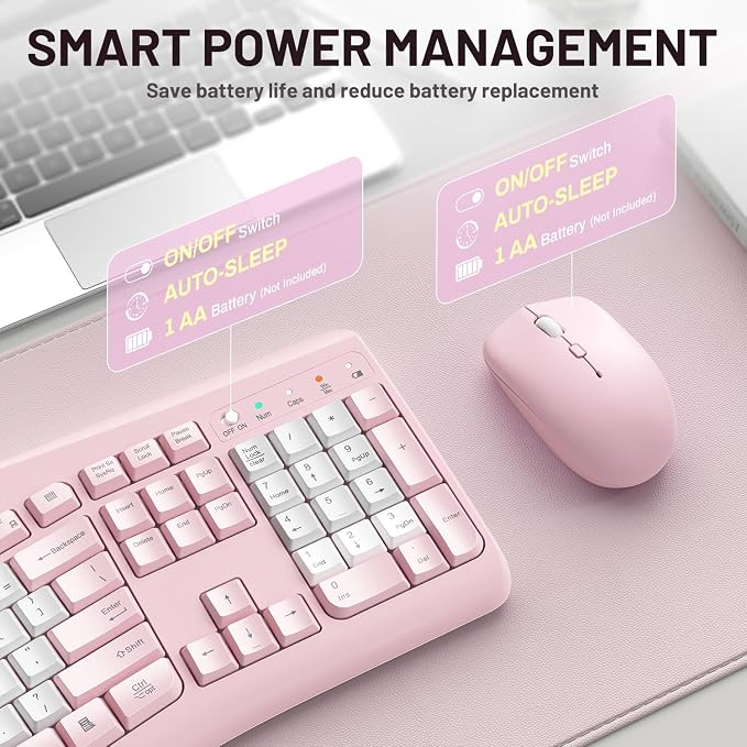 Wireless Keyboard and Mouse Combo Silent Ergonomic Curved Design for Office | 2.4G Full Size Cordless Keyboard with Tilt Legs,3-Level DPI Quite Mouse for Windows,Mac OS/Desktop/Laptop/PC