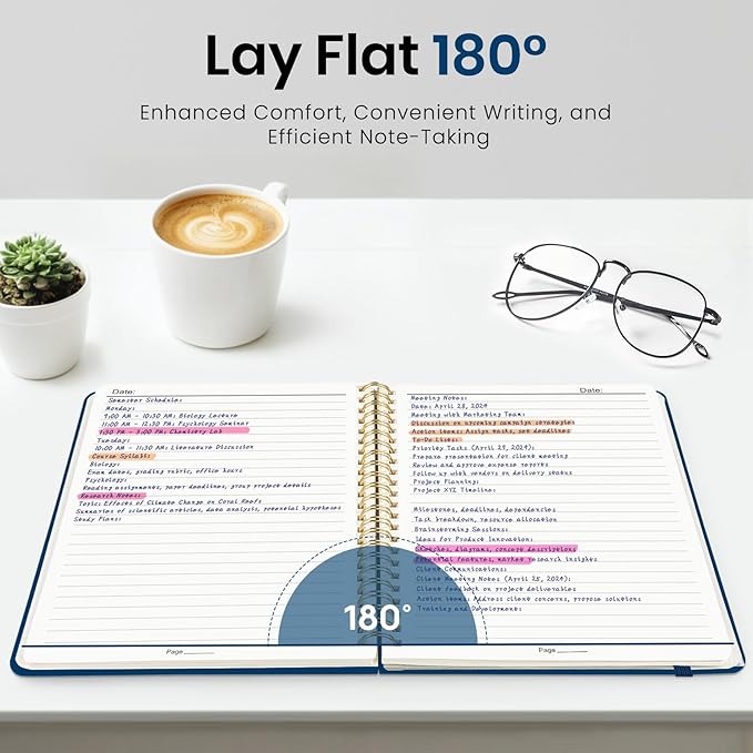 Lined Spiral Journal Notebook for Women, A5 College Ruled Journals for Writing, Hardcover Notebooks for Work, Note taking and Office School Supplies,140 Pages - Navy Blue