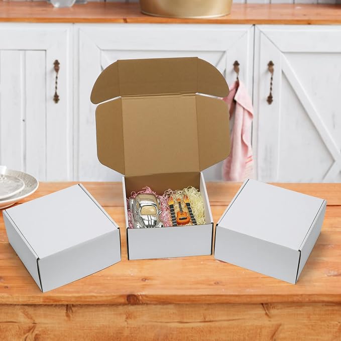 RLAVBL 8x8x4 Inches Shipping Boxes Set of 25, White Small Corrugated Cardboard Box, Mailer Boxes for Packing Small Business