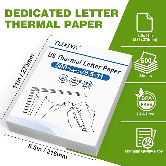 500 Sheets Thermal Printer Paper 8.5 x 11 Inch,BPA free Advanced Thermal Printing, US Letter Size Thermal Paper Compatible Most Portable Printers