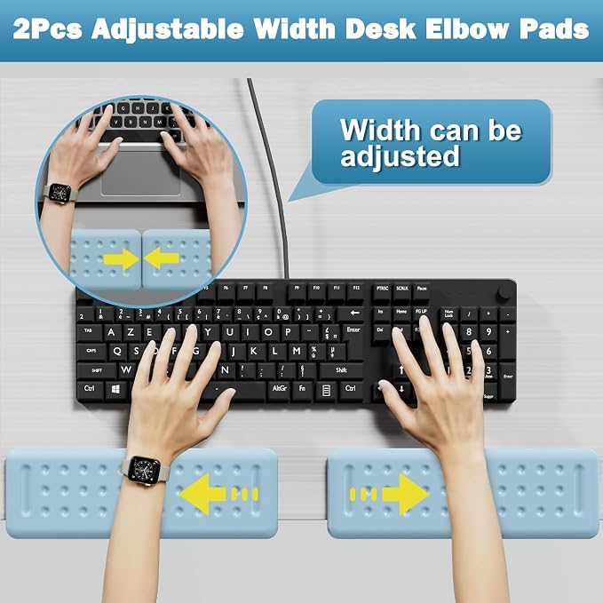 Leolee L-Shaped Desk Elbow Pads for Desk, Blue Memory Foam Arm Rest | for Desk with Non-Slip Base, Ergonomic Desk Edge Cushion, Wrist Rest for Computer Keyboard, Typing, Office, Home (2 Piece)